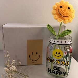 Sunflower Knitted Flower Smile Crochet Bouquet Decoration Handmade